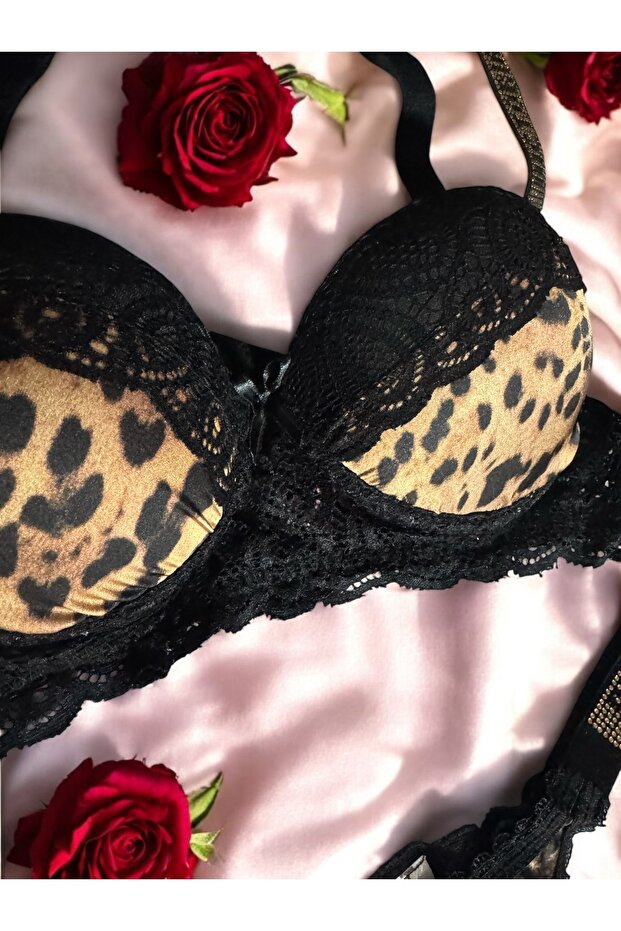 Leopard Print Stone Supported Bra Set - 6