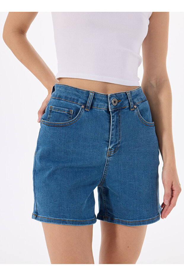 Limon Normal Bel Relaxed Lacivert Kadın Denim Şort L5SL-SRT9047 - 5