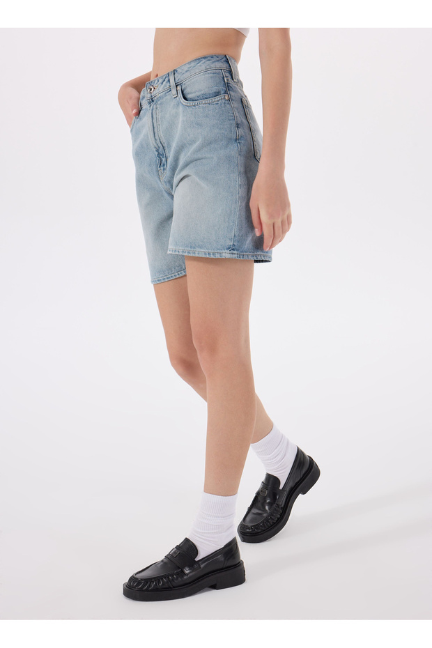 Yüksek Bel Regular Fit Mavi Kadın Denim Şort 50538863 - 3