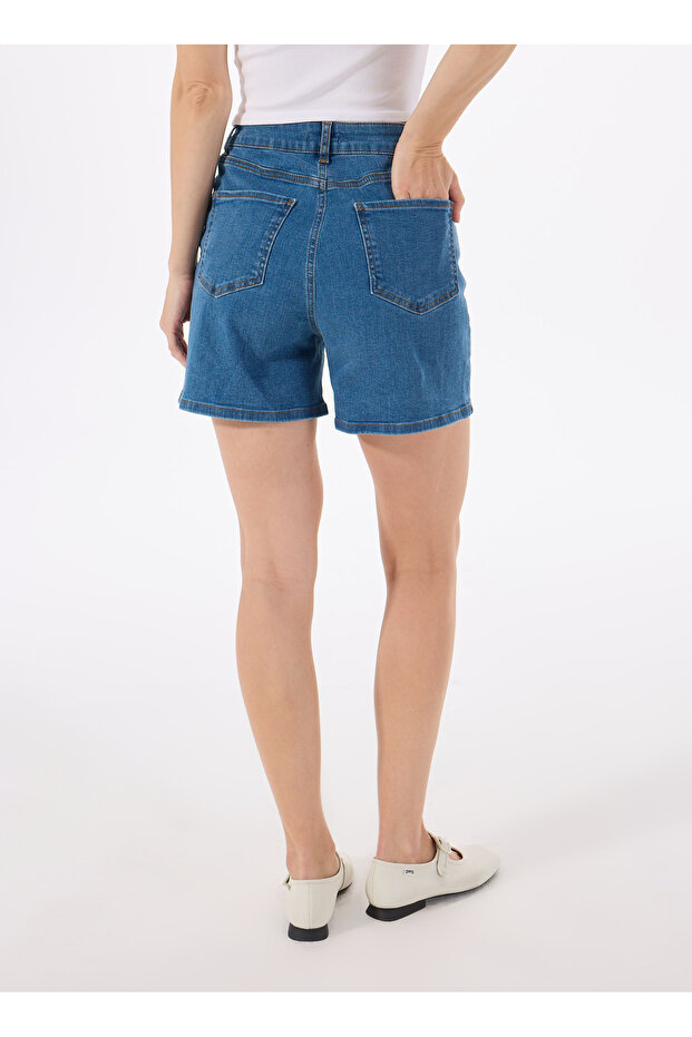 Limon Normal Bel Relaxed Lacivert Kadın Denim Şort L5SL-SRT9047 - 7