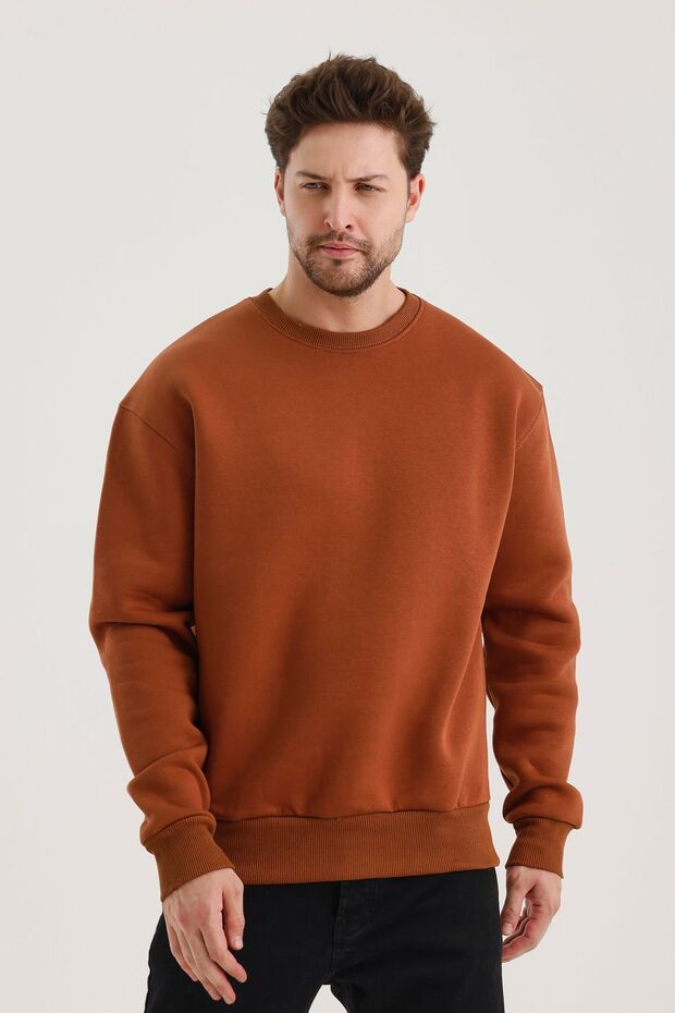 Cinnamon Crew Neck Oversize Raster Basic férfi pulóver - 1