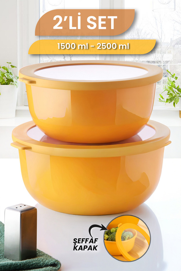 Ayza Set of 2 Round Storage Containers Microwave and Freezer Safe Multi-Purpose Kitchen Storage Container 1.5-2.5L - 1