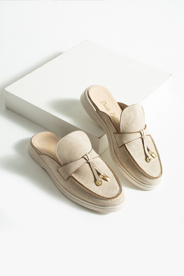 Women's Beige Suede Slip-On Loafer Slippers Luna