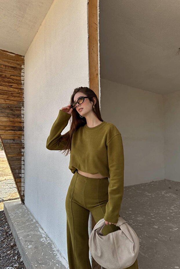 BİSİKLET YAKA SELANİK ÖRME BLUZ PANTOLON TAKIM - 5