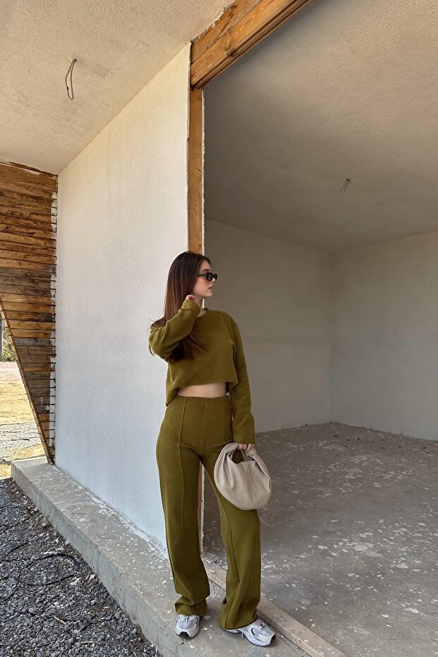 BİSİKLET YAKA SELANİK ÖRME BLUZ PANTOLON TAKIM - 3