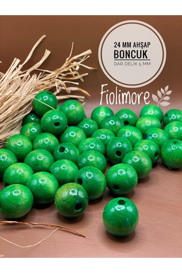 24 mm Green Wooden Beads (50 Grams 11 Pieces) Narrow Hole Diameter 5 mm Macrame Bag Bracelet Jewelry Colorful