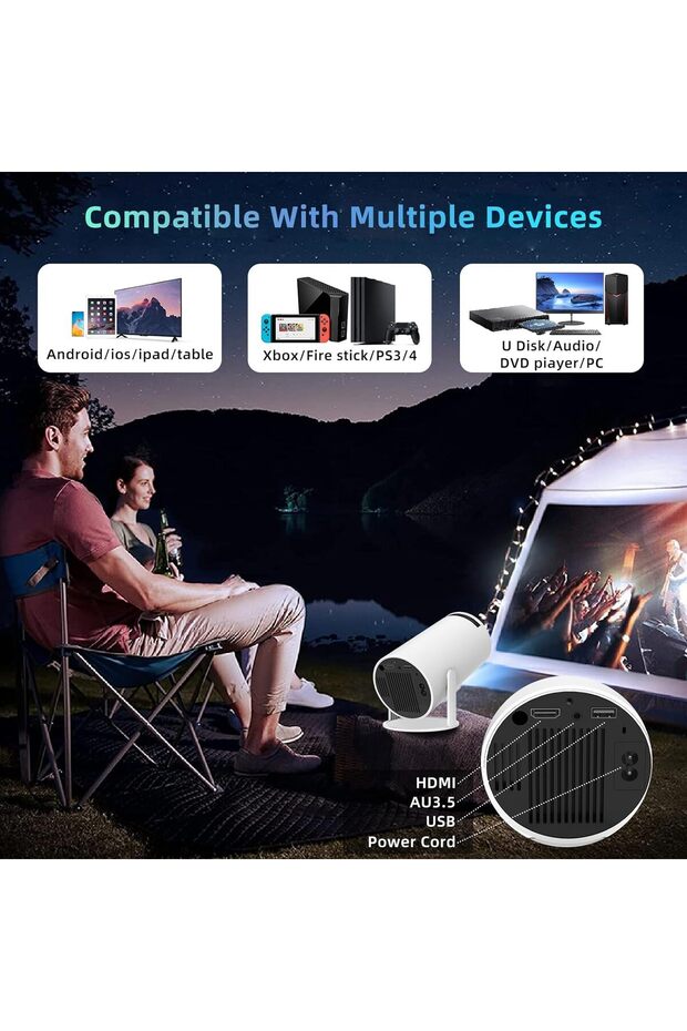 Portable 1080P Projector with Android 11, 5G WiFi, Bluetooth, 4K Support & 130" Display - 2