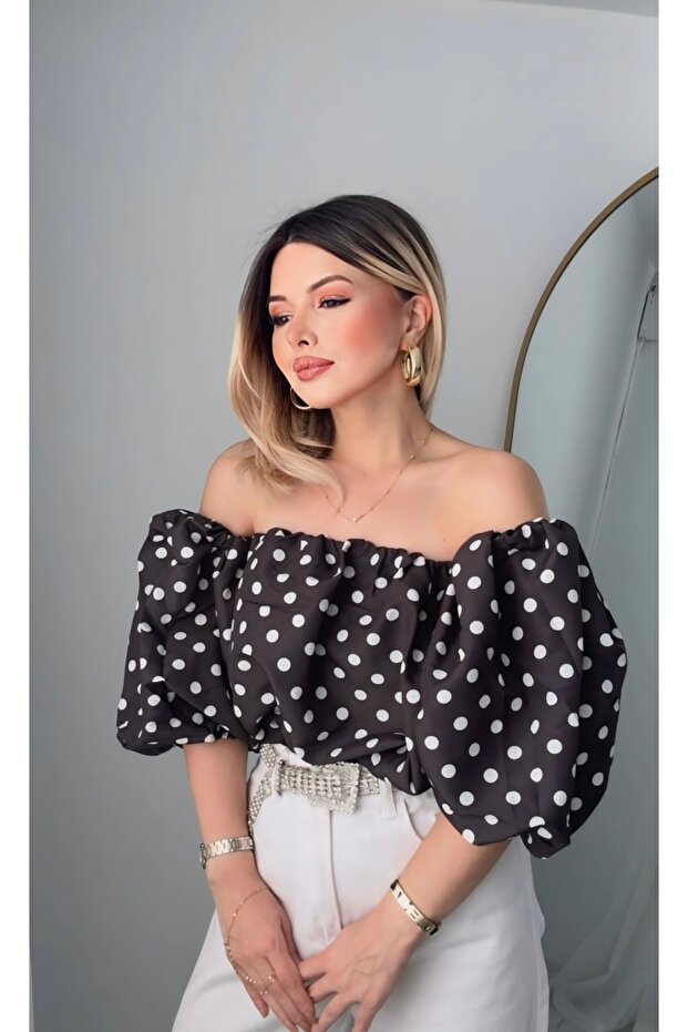 Puantiyeli Straplez Bluz - 3