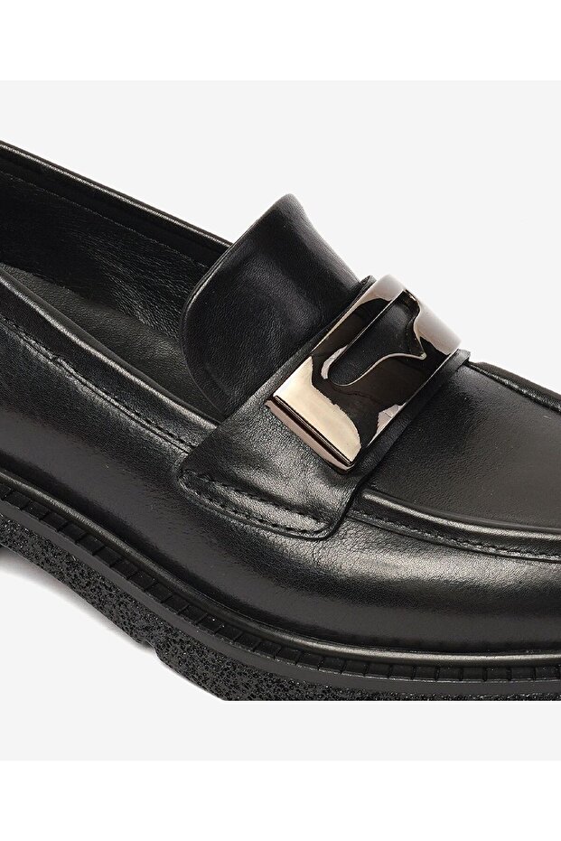 Kadın Parlak Siyah Hakiki Deri Memory Foam Taban Loafer Ayakkabı 4K2CA33900 - 5