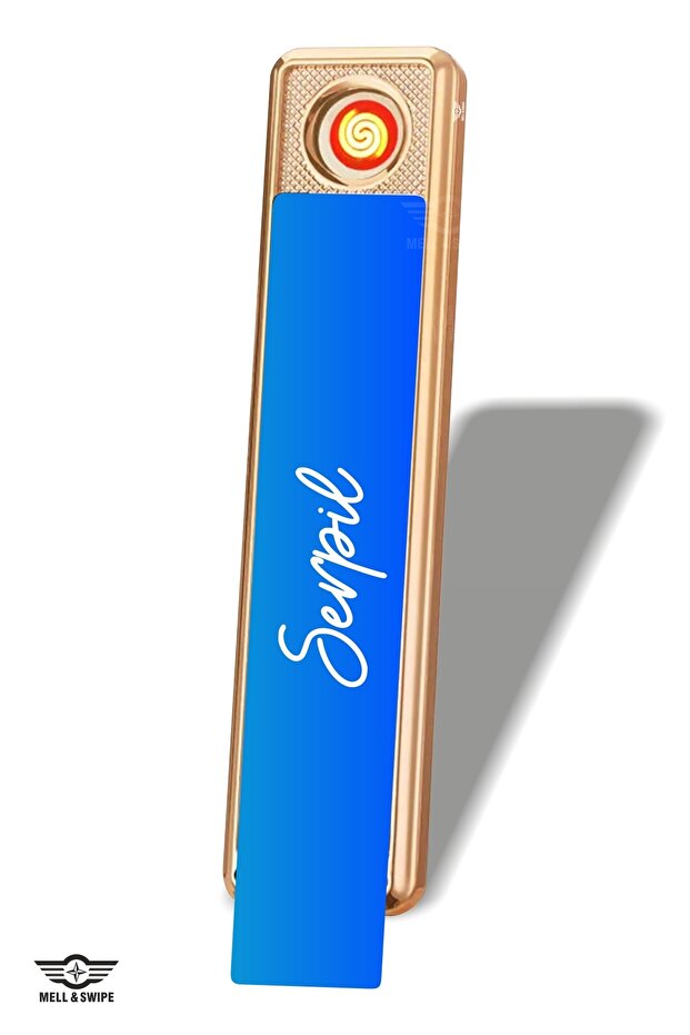 Kişiye Özel Isim Baskılı Çakmak Şarjlı Usbli Dokunmatik Mavi Elektronik Çakmak - 5