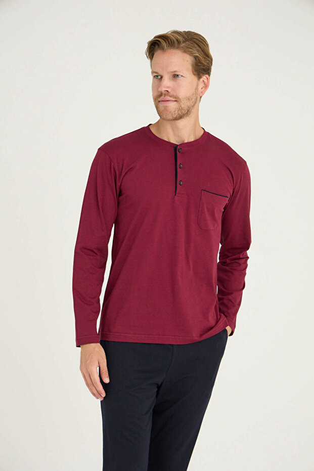 Erkek Midi Yaka Pijama Takımı Konforlu Uyku - 5