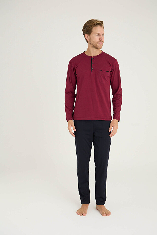 Erkek Midi Yaka Pijama Takımı Konforlu Uyku - 3