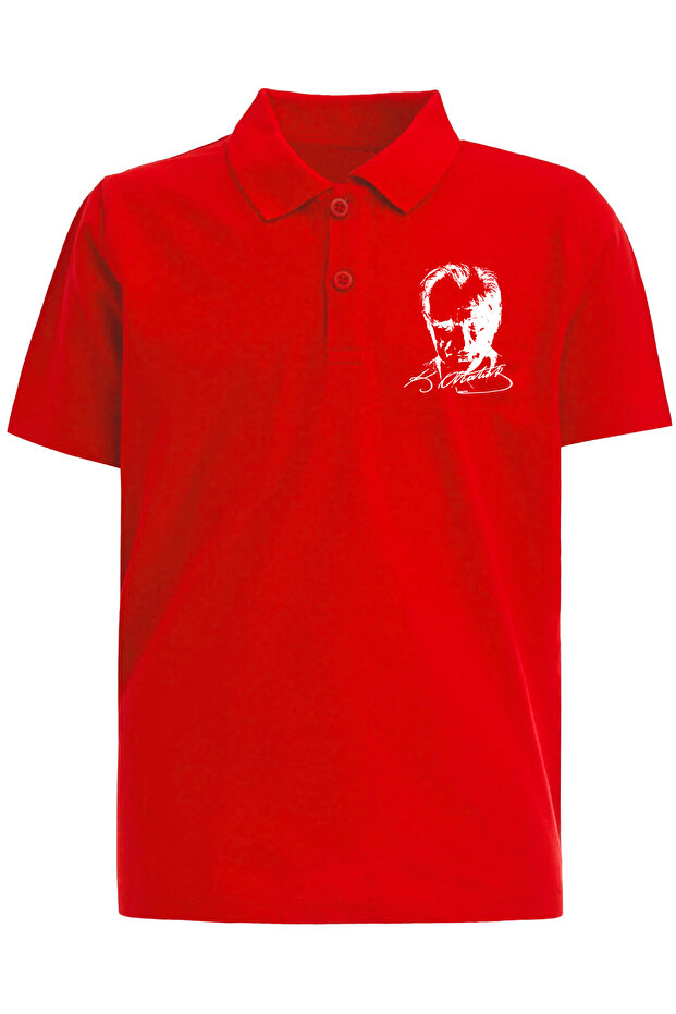 Cotton Polo Collar Ataturk Printed Red Short Sleeve 23 April 29 October T-Shirt