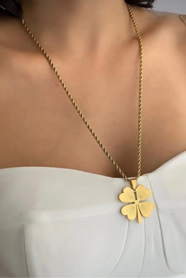 Çelik Yonca Kolye - 1