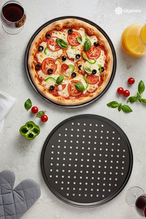 Stainless Carbon Steel, Perforated, Fireproof Non-Stick 32 cm Large Size Pizza and Lahmacun Tray