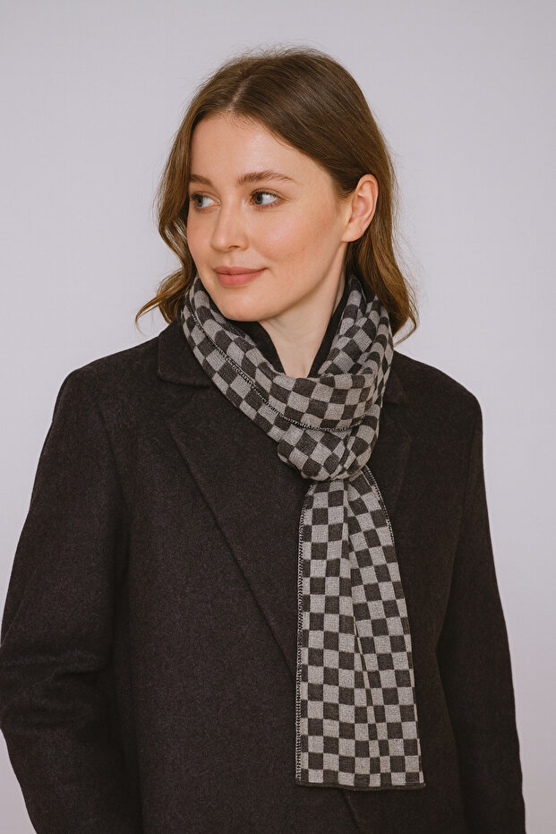 Checkered Patterned Knitwear Scarf - 2