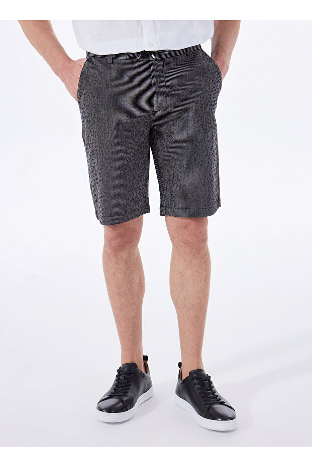 Bağlamalı Bel Basic Siyah Erkek Bermuda Şort FABRESA - 3