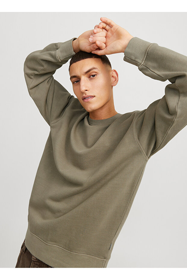 Crew Neck Green Men's Sweatshirt 12268273_Jjecharge Faded Sweat Crew - 2