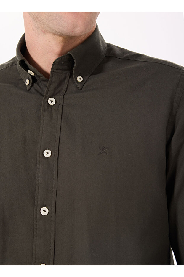 Slim Fit Gömlek Yaka Koyu Kahve Erkek Gömlek HM3010028 - 4