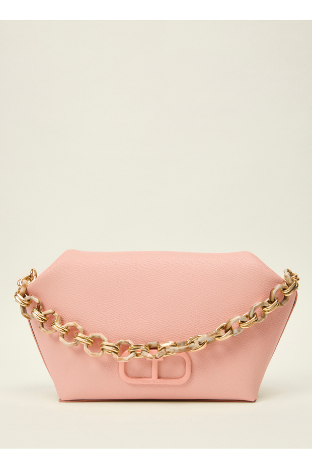 Dot Printed Chain Strap Leather Clutch