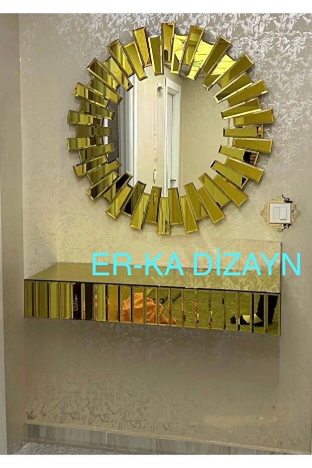 Gold Ayna Dresuar - Ultra Lüks Dresuar-Raf-piyano-ayna Takımı Seti AYAKSIZ - - 1