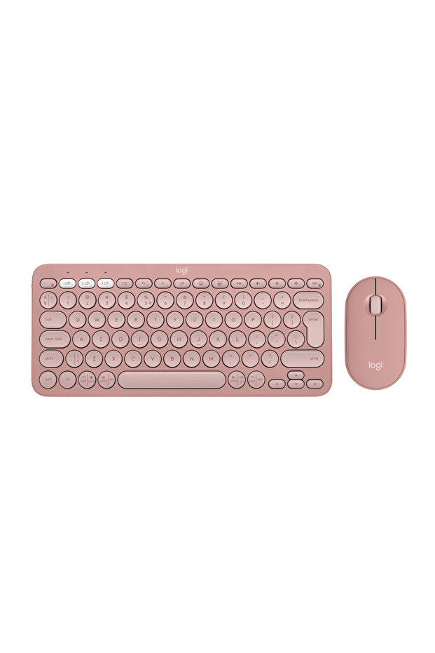 Pebble 2 Set Çoklu Cihaz Özellikli Sessiz Kablosuz Türkçe Q Klavye ve Mouse Seti - Pembe - 1