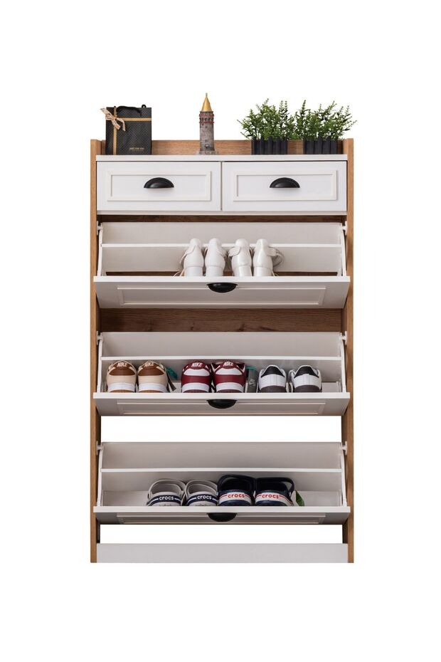 Ayakkabılık, Çırağan Ayakkabılık, Düşer Kapak Çekmeceli Ayakkabılık, Ceviz - 4