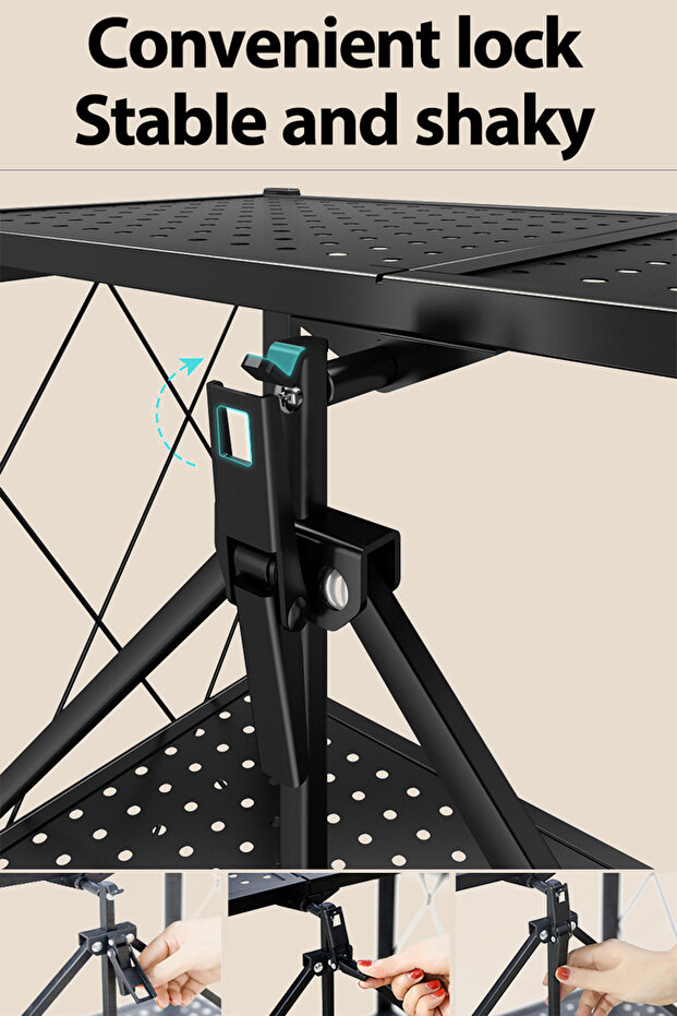 Dida-cosmos 4 Layer Shelf Foldable Storage Shelving Unit with Wheels, Metal Storage Rack Display Rac - 5