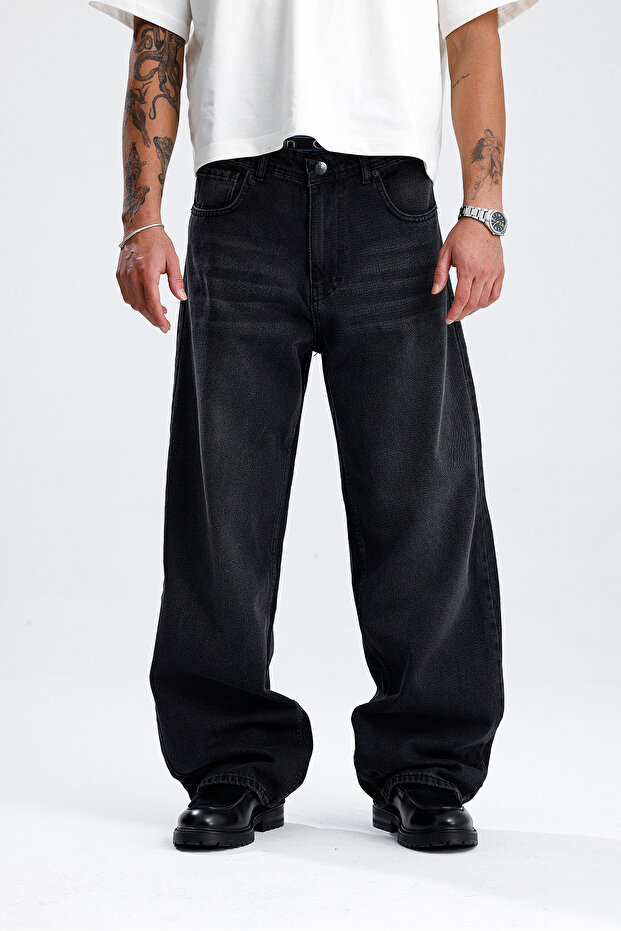 Black Line Detail Baggy Jeans
