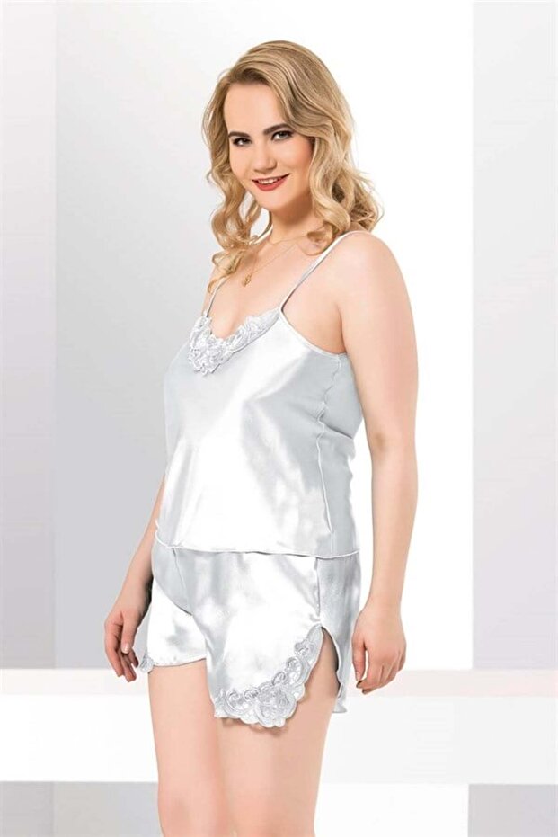 Stylish Design Soft Textured Plus Size Lace Embroidered White Satin Babydoll - Ssssss7263-7