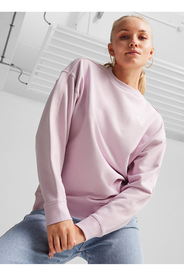 67788660 HER Crew TR Grape Mist Pembe Yuvarlak Yaka Lastikli Bel Regular Fit Kadın Sweatshirt - 1