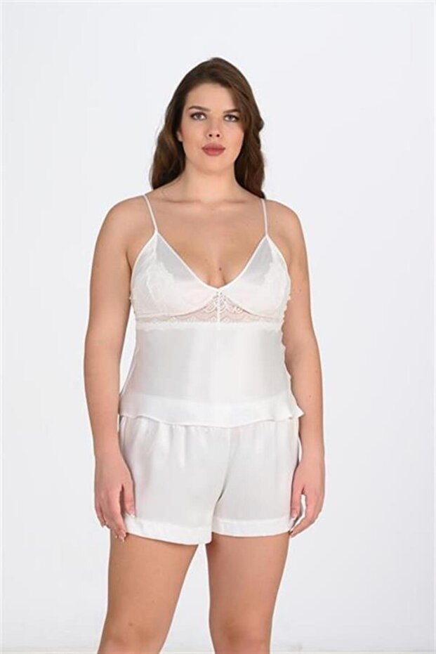 Arias Closet Plus Size Ecru Satin Shorts Set