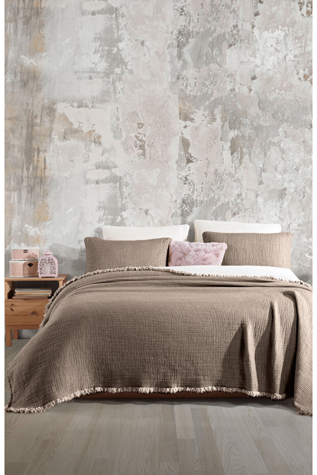 Brown 6 Layer Muslin Single 170x230 Quilt/1 Piece 50x70cm Pillow Case 6 Layer Multi Muslin