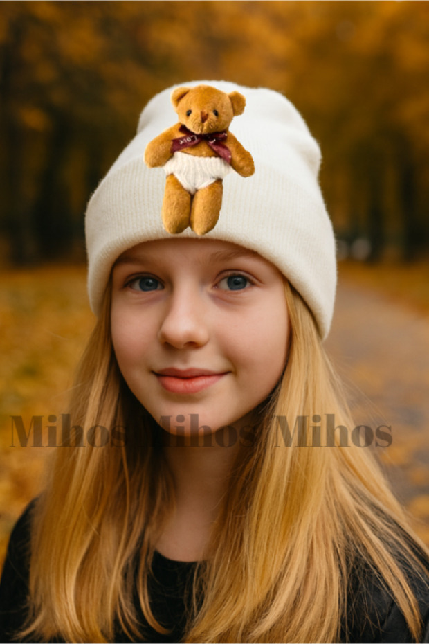 White Teddy Bear Plush Beanie