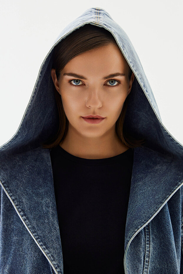 Kadın Kapüşonlu Denim Ceket - 3