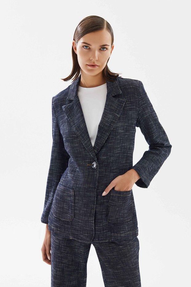 Kadın Triko Görünümlü Blazer Denim Ceket