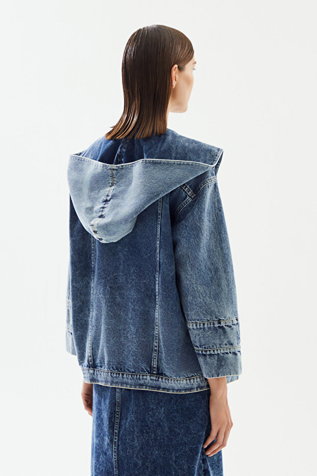 Kadın Kapüşonlu Denim Ceket - 4