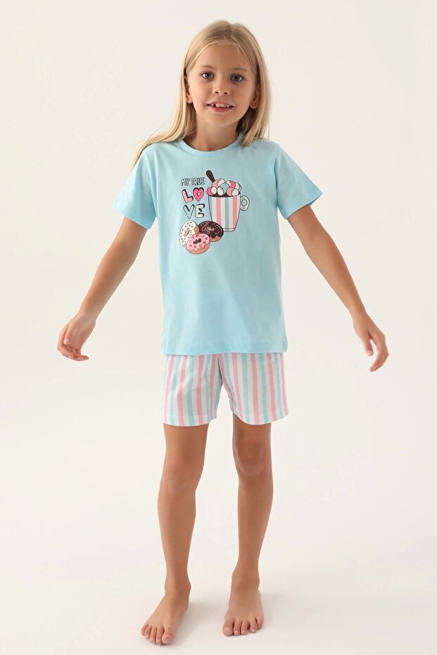 ANNE KIZ ŞORT TAKIM - AÇIK MAVİ - 3