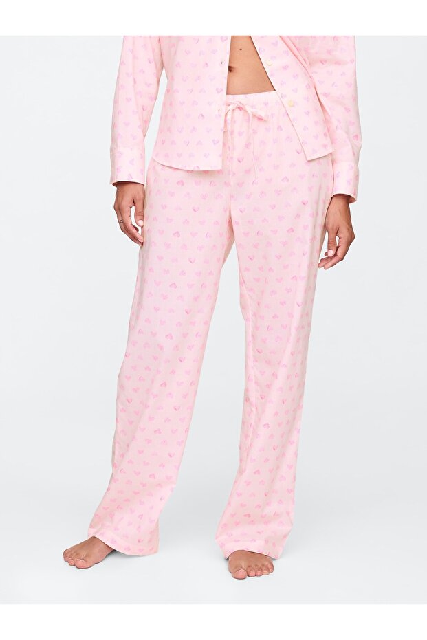 Kadın Pembe Desenli Poplin Pijama Altı - 3