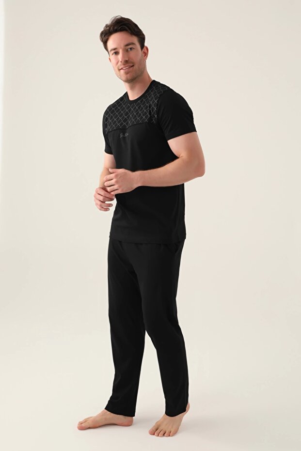 طقم بيجامة رجالي باللون الأسود - 8