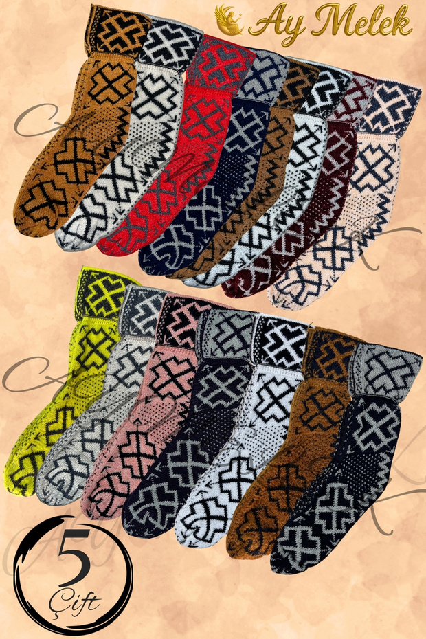 Women's Wool Socks (5 Pairs) Uzbek - Turkmen Wool Socks with Natural Lambswool