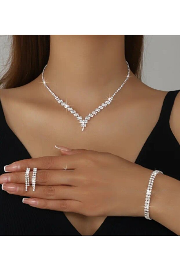 Elegant Minimanist Stone Geometric Irregular Necklace Bracelet Earring Set Wedding Henna Set