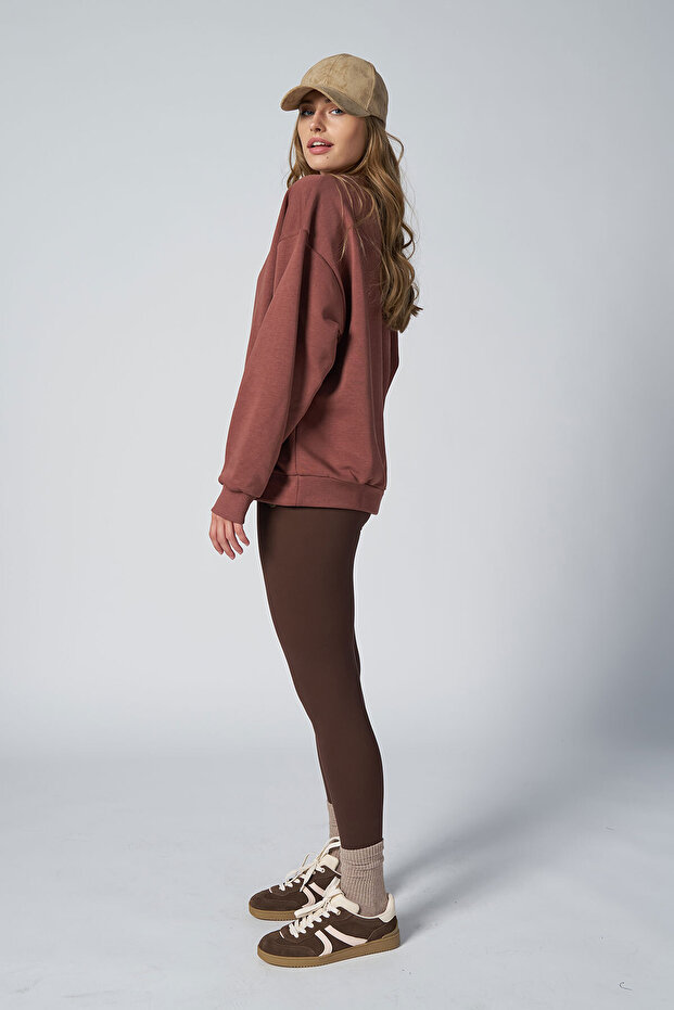 Peak Kadın Toprak Oversize Bisiklet Yaka Basic Sweatshirt 7015 - 8