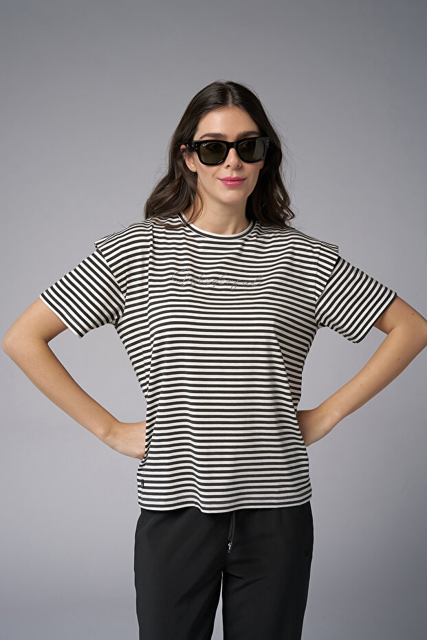 Kadın Siyah Ringelli Modal Tişört 4053 - 8