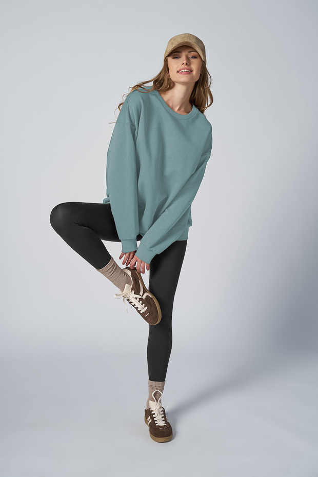 Peak Kadın Mavi Oversize Bisiklet Yaka Basic Sweatshirt 7015 - 1