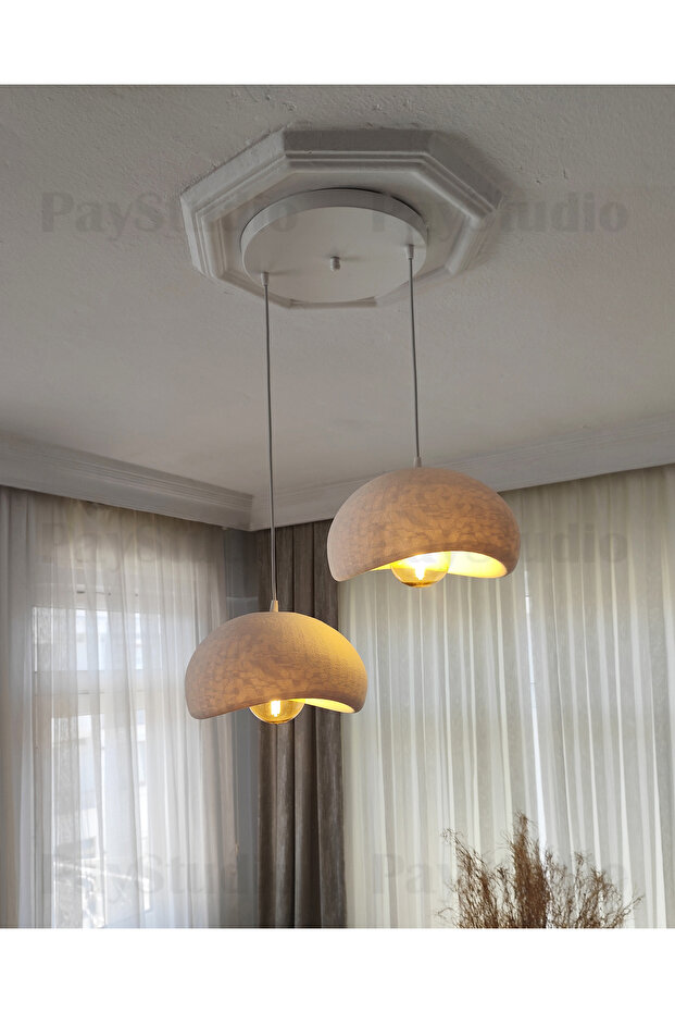 Beton Görünüm 2 Li Sarkıt Avize Bohem Modern Rustik (E27 Ampul Hediyedir.) - 5