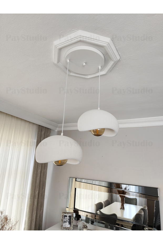 Beton Görünüm 2 Li Sarkıt Avize Bohem Modern Rustik (E27 Ampul Hediyedir.) - 8