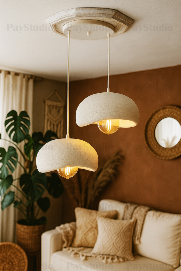 Beton Görünüm 2 Li Sarkıt Avize Bohem Modern Rustik (E27 Ampul Hediyedir.) - 1