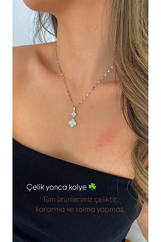 ÇELİK SİLVER YONCA KOLYE - 3