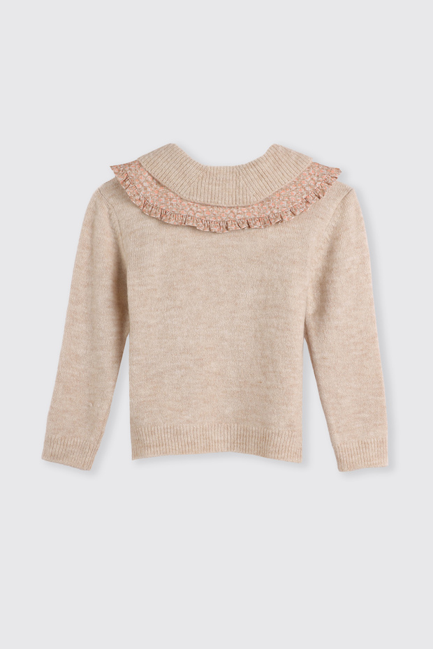 Girl's Beige-Melange Knitwear with Detachable Collar Detail